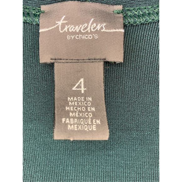 Chico’s Travelers Cardigan Womens 4/XXL Forest Green Open Cascading Slinky Knit - Picture 3 of 4